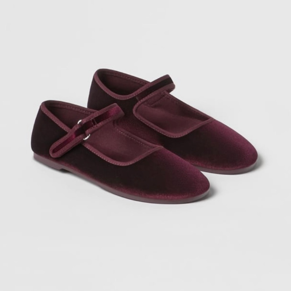 ZARA Kids Maroon Velvet Ballet Flats